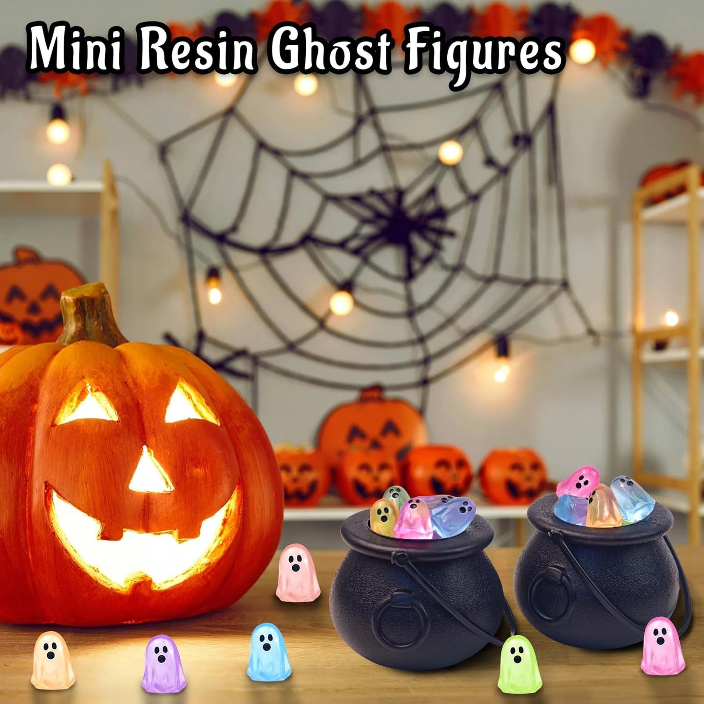 84 Pcs Halloween Luminous Mini Resin Ghost Figures Miniature Figurines