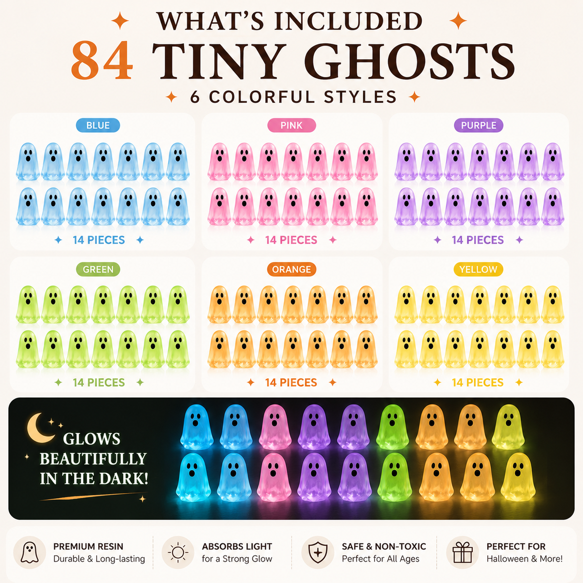 84 Tiny Glow-in-the-Dark Ghosts